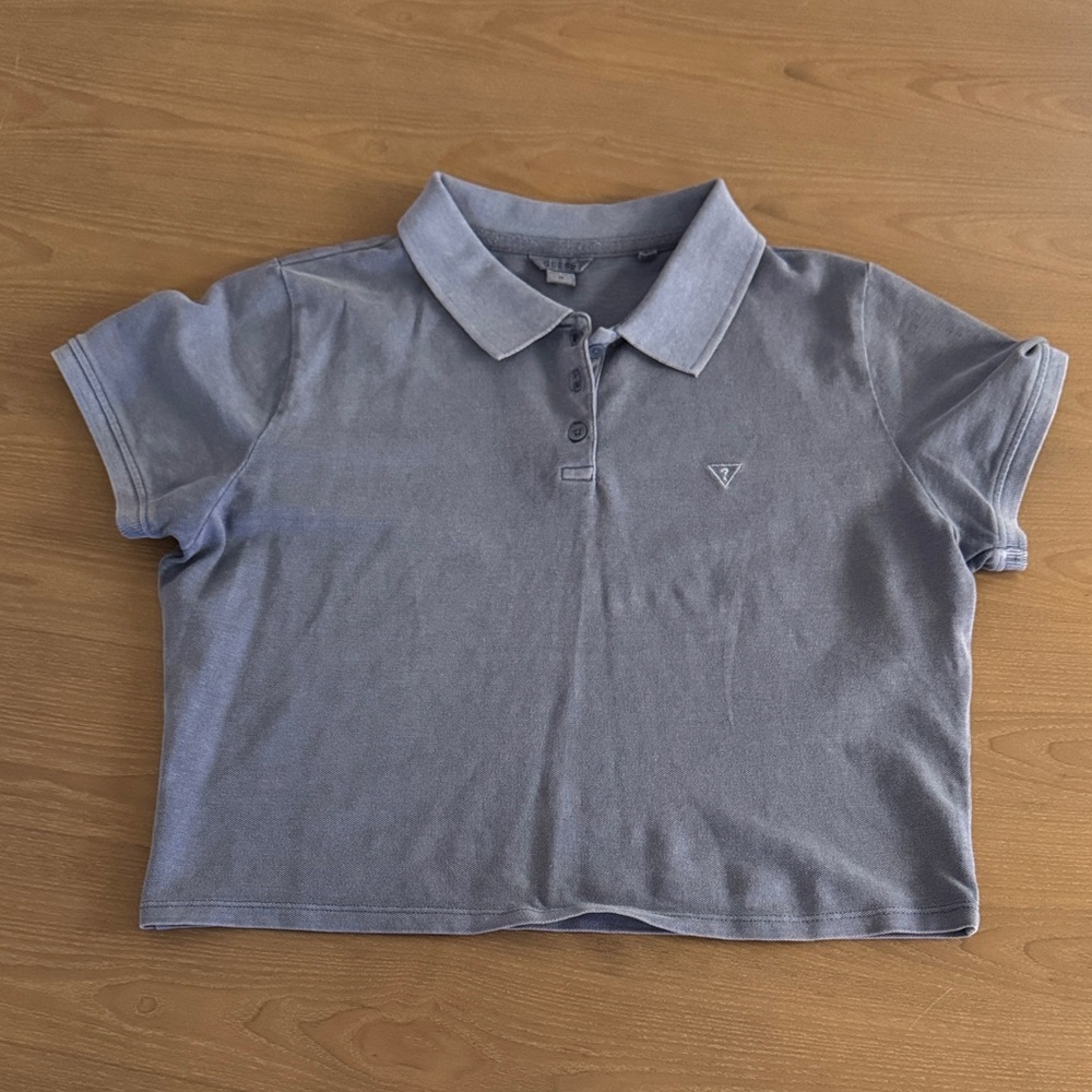 Guess Women’s Cropped Light Blue Polo Shirt